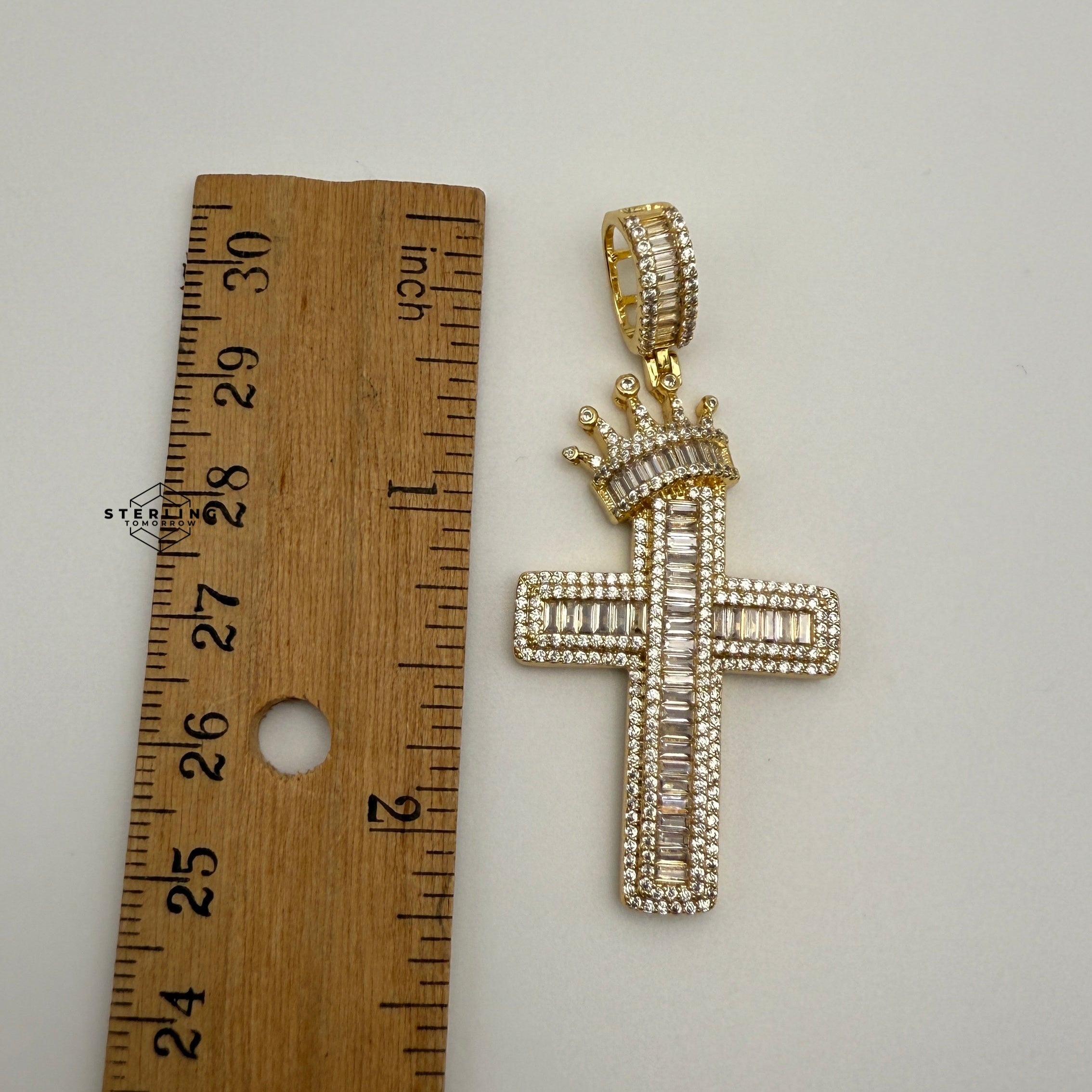 Cross with Crown Gold Tone Pendant