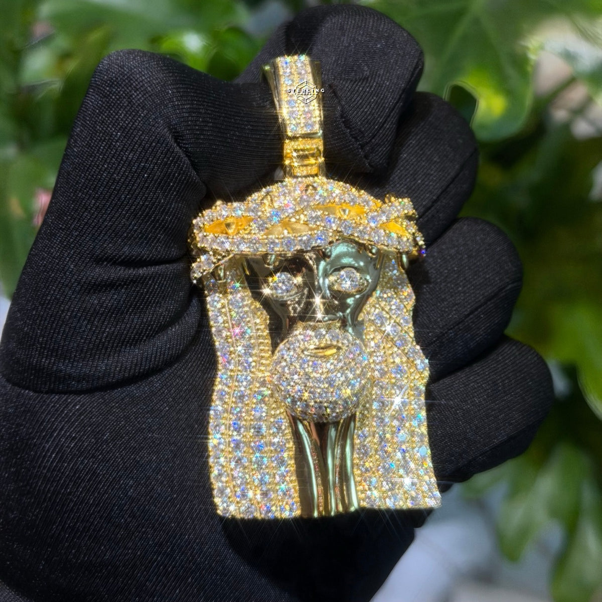 Moissanite 3" Jesus Pendant Gold Tone