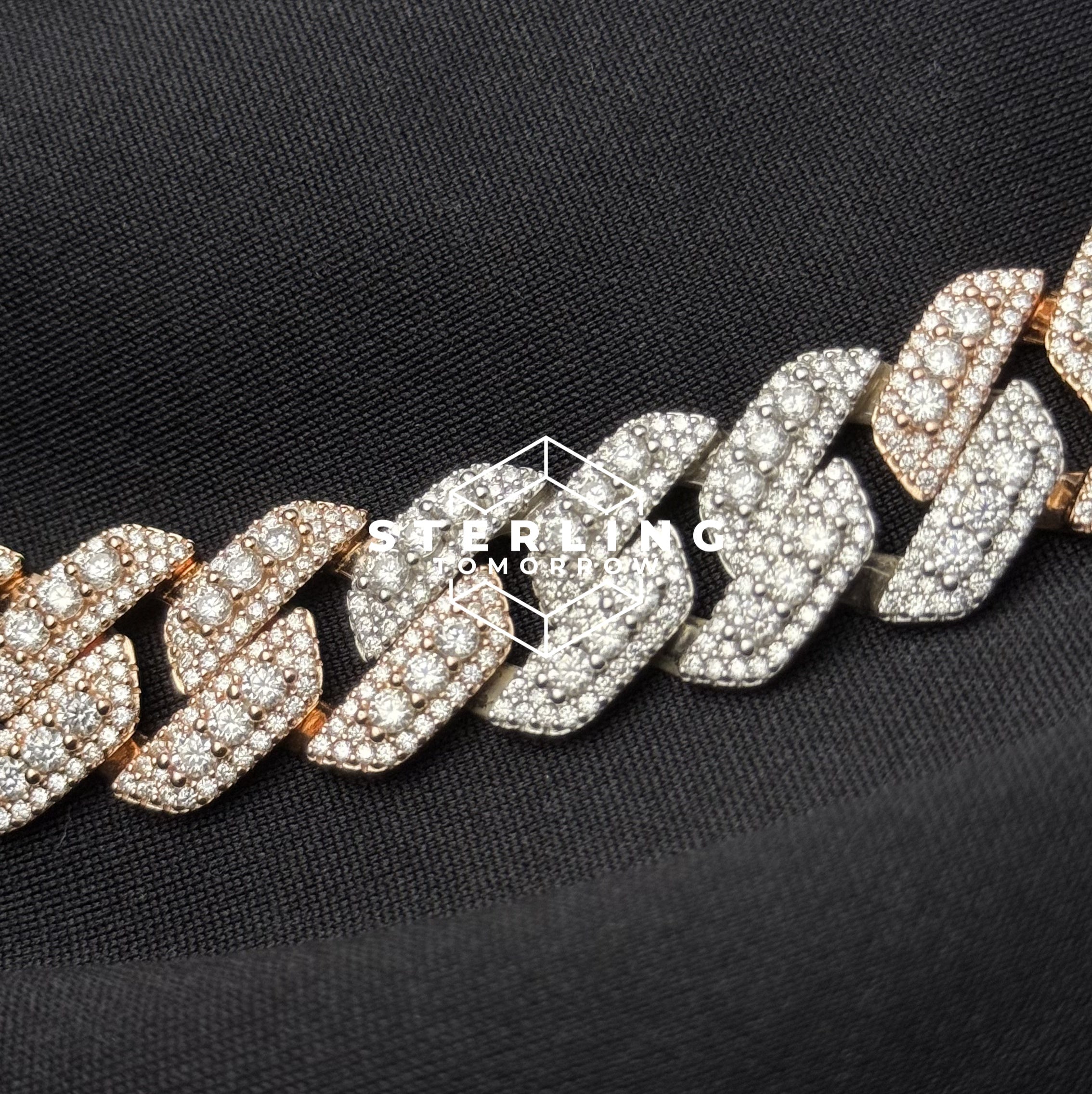 20mm Rose Two Tone Cuban Solitaire Moissanite Chain