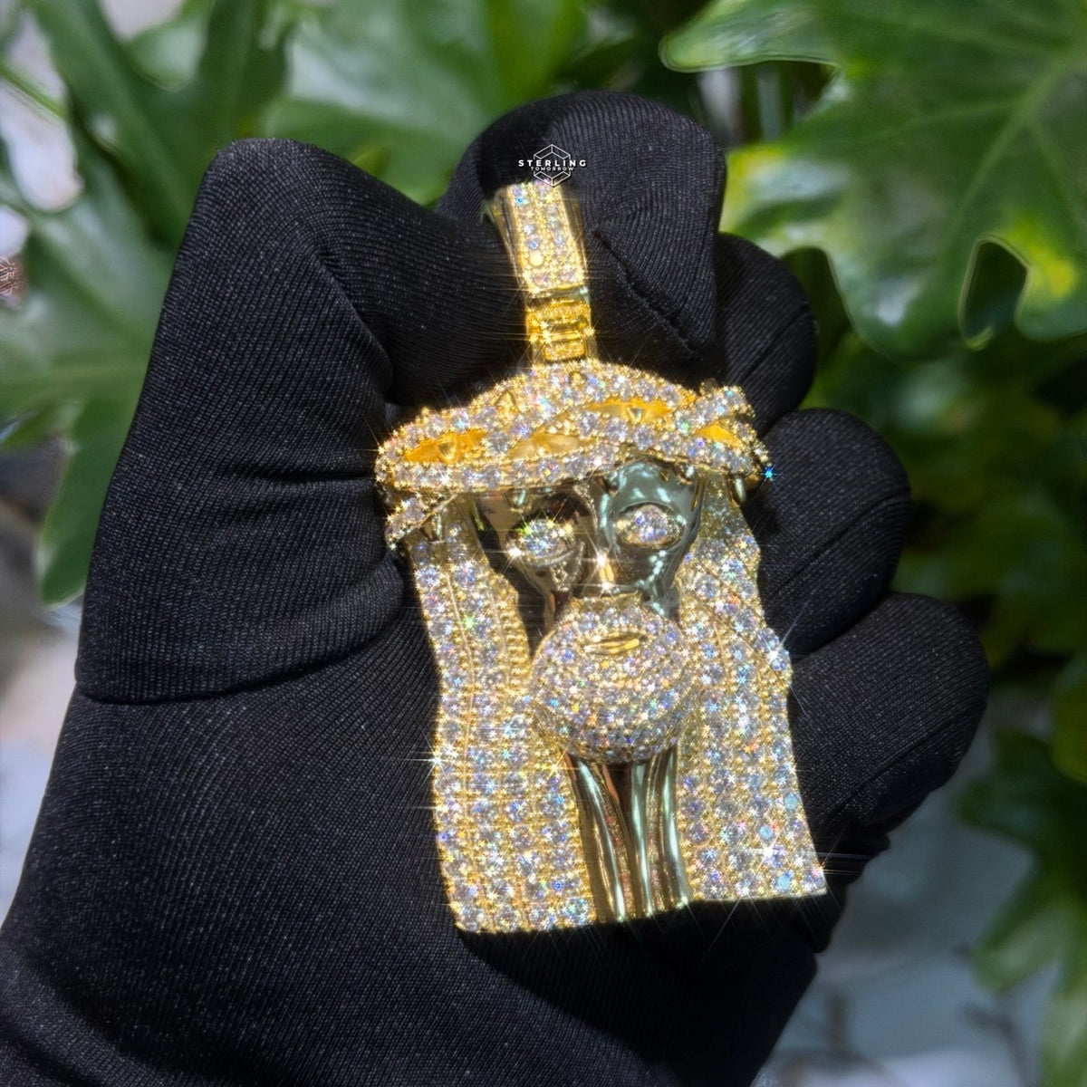 Moissanite 3" Jesus Pendant Gold Tone