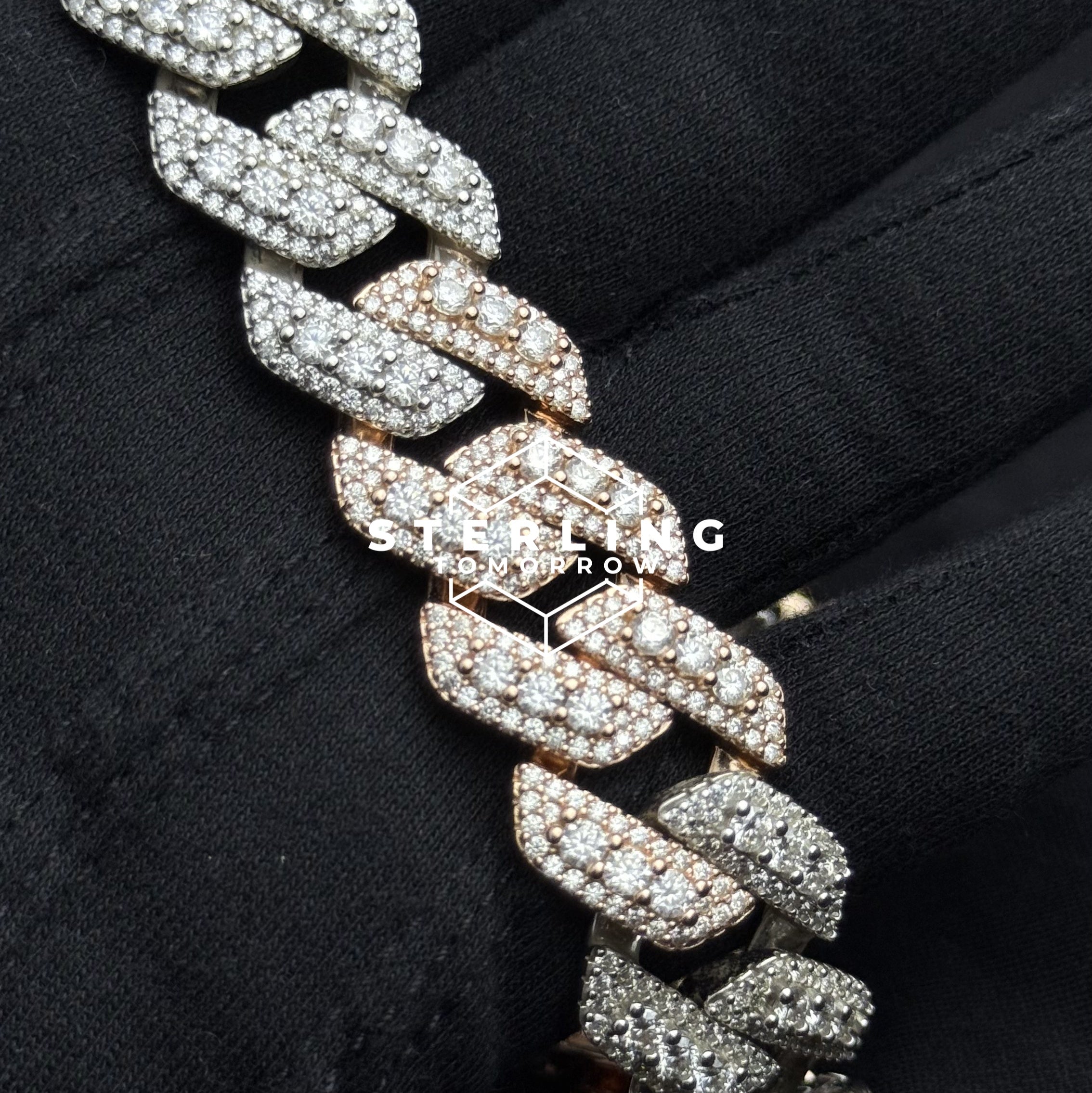 20mm Rose Two Tone Cuban Solitaire Moissanite Chain