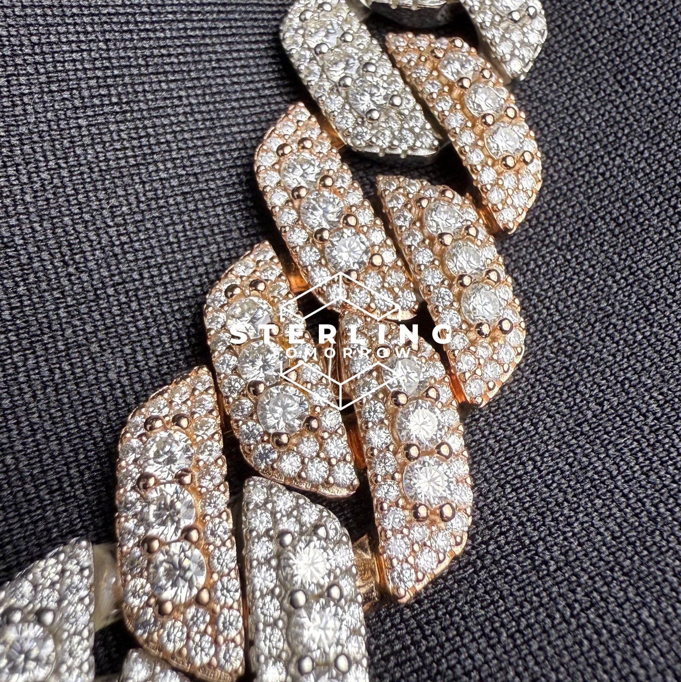 20mm Rose Two Tone Cuban Solitaire Moissanite Chain