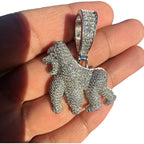 Moissanite Gorilla Ape Pendant, 925 Sterling Silver Iced Out Hip Hop Necklace, GRA Certified w 24" Chain