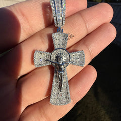 Moissanite Crucifix Cross Jesus Pendant 925 Silver Iced Out Steel Rope Chain