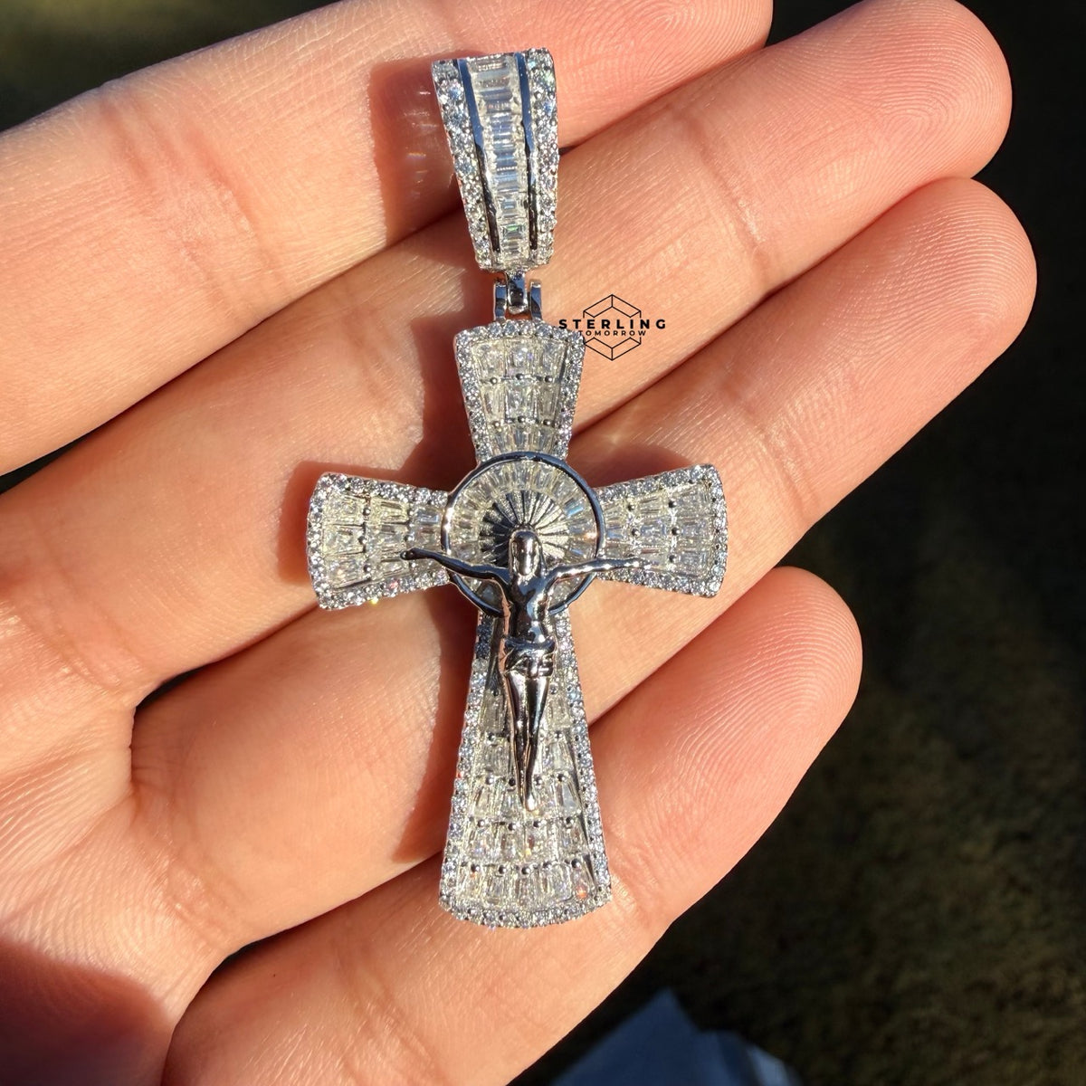 Moissanite Crucifix Cross Jesus Pendant 925 Silver Iced Out Steel Rope Chain
