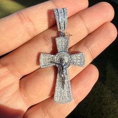 Moissanite Crucifix Cross Jesus Pendant 925 Silver Iced Out Steel Rope Chain