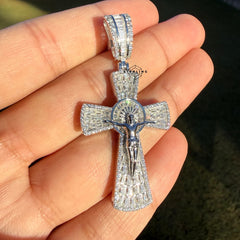 Moissanite Crucifix Cross Jesus Pendant 925 Silver Iced Out Steel Rope Chain