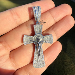 Moissanite Crucifix Cross Jesus Pendant 925 Silver Iced Out Steel Rope Chain