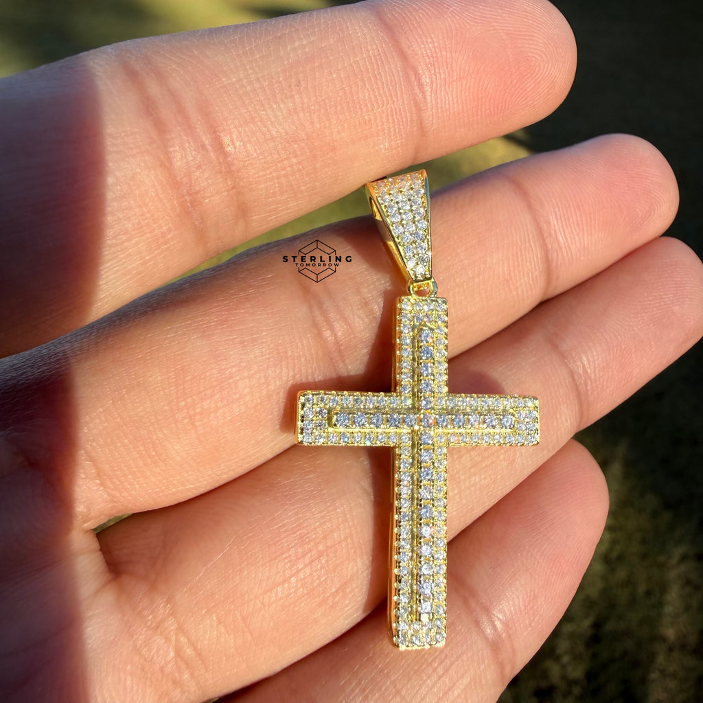 Moissanite 1.5" Gold Tone Iced Out Cross Pendant