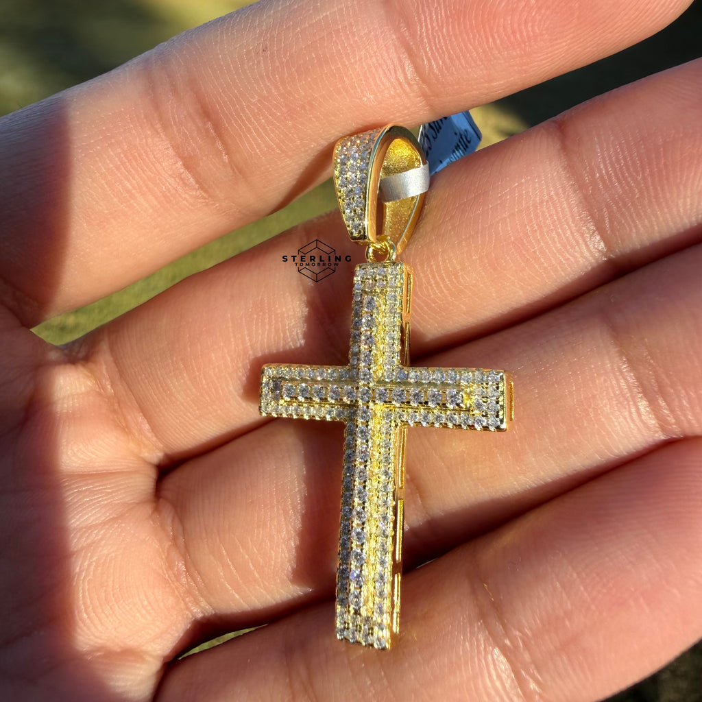 Moissanite 1.5" Gold Tone Iced Out Cross Pendant