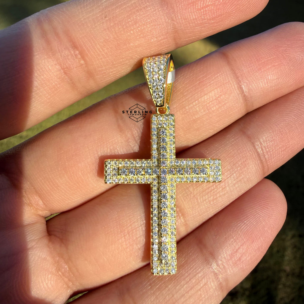 Moissanite 1.5" Gold Tone Iced Out Cross Pendant