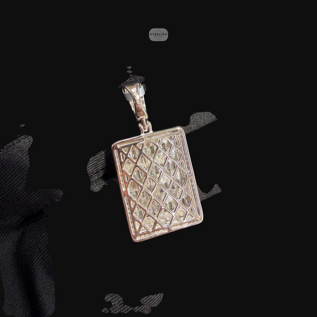 Moissanite Baguette Dog Tag Pendant, 925 Silver Iced Out Hip Hop Necklace, GRA Certified w 24" Chain