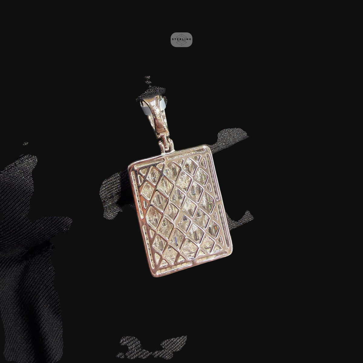 Moissanite Baguette Dog Tag Pendant, 925 Silver Iced Out Hip Hop Necklace, GRA Certified w 24" Chain