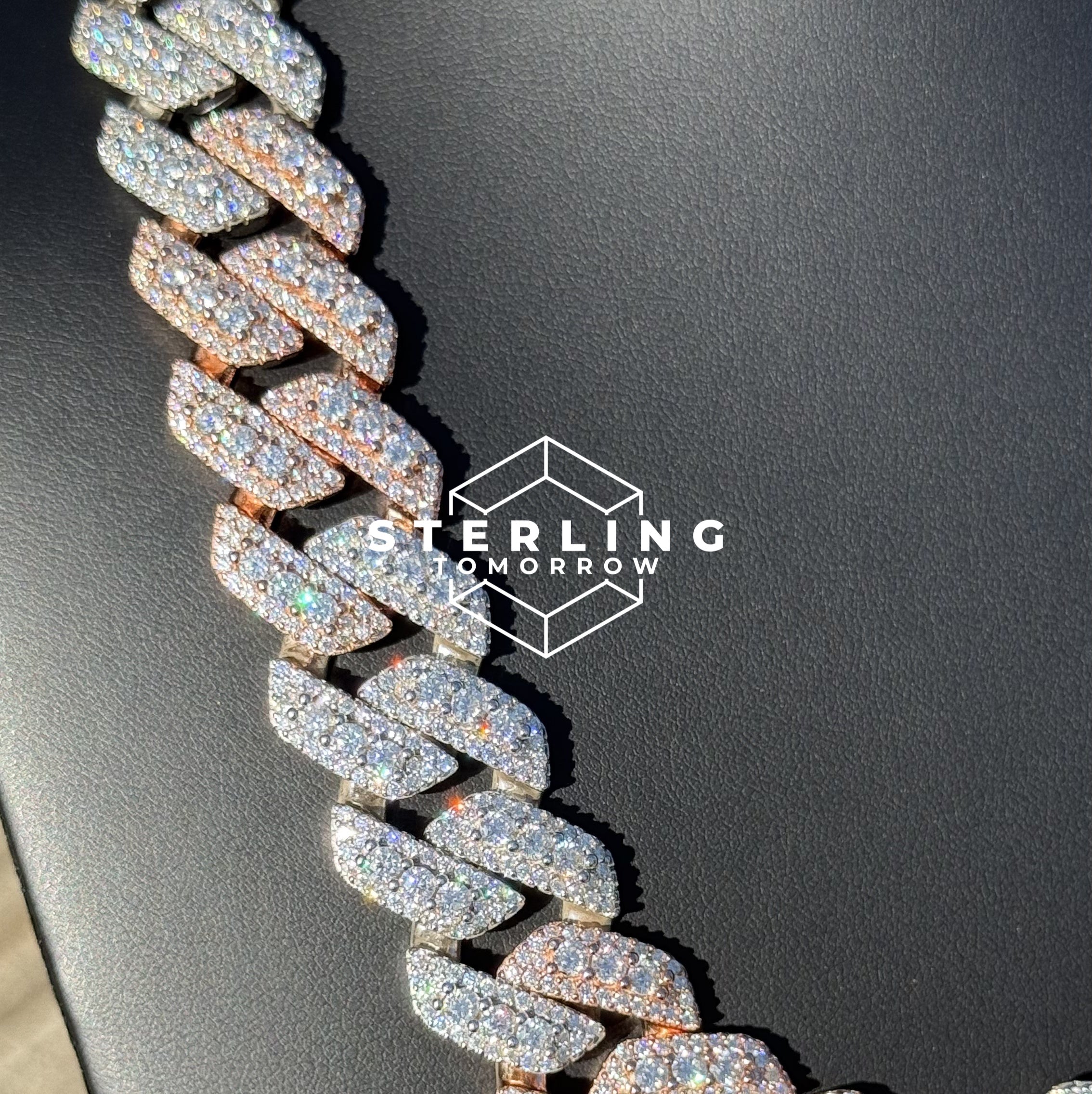 20mm Rose Two Tone Cuban Solitaire Moissanite Chain