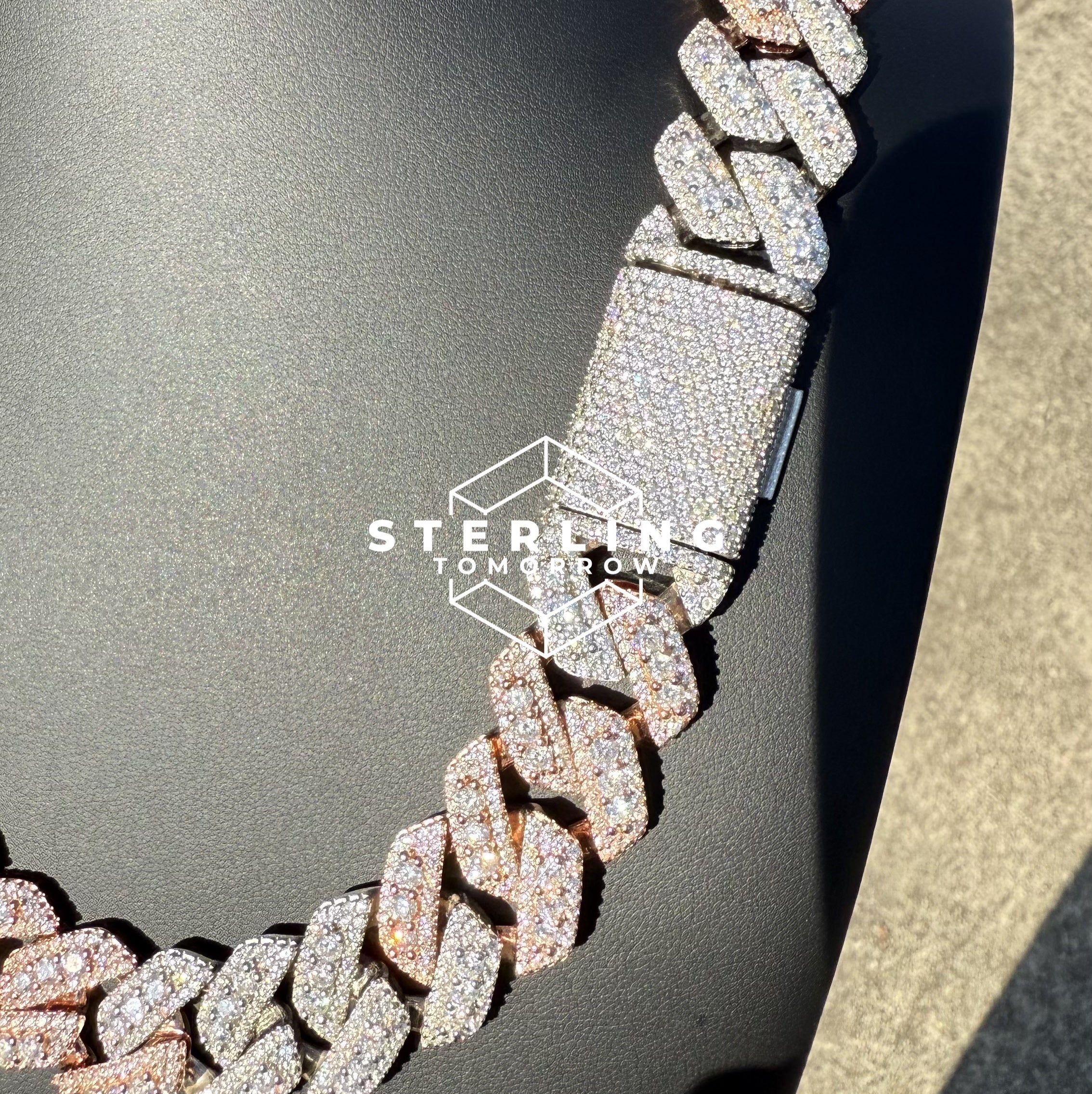 20mm Rose Two Tone Cuban Solitaire Moissanite Chain
