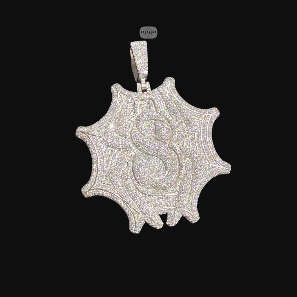 Moissanite Spider Web Pendant, 925 Silver Iced Out Hip Hop Necklace, GRA Certified w 24" Chain