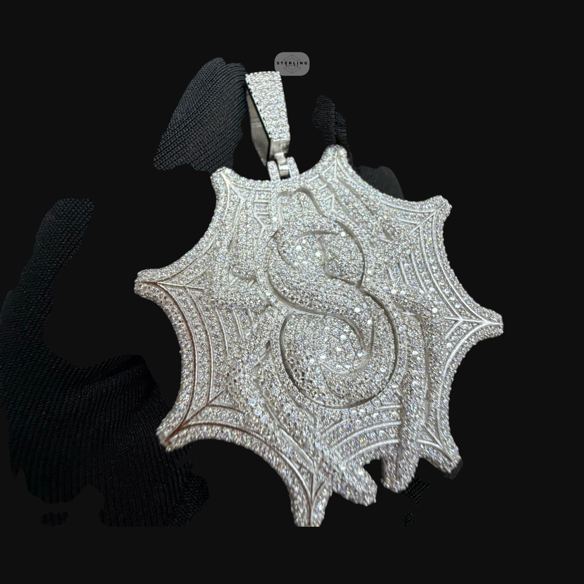 Moissanite Spider Web Pendant, 925 Silver Iced Out Hip Hop Necklace, GRA Certified w 24" Chain