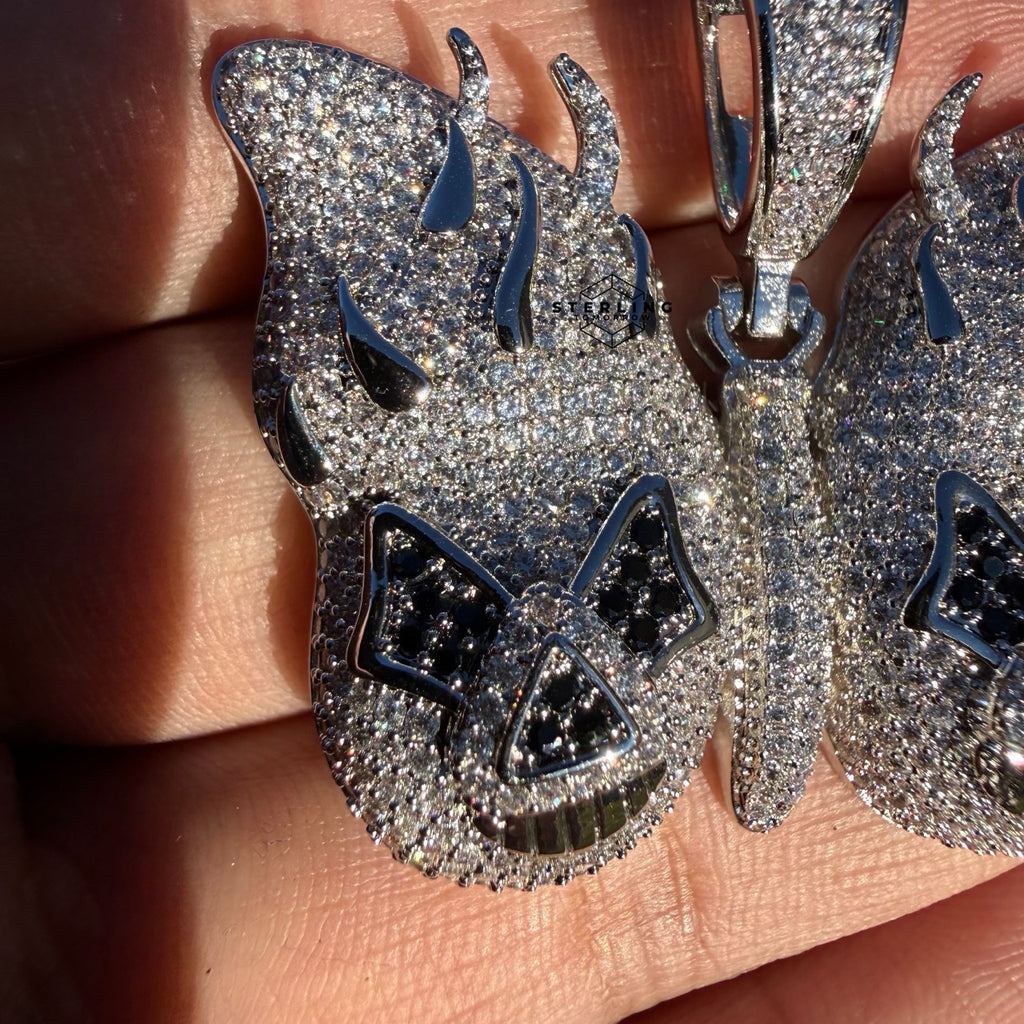 Iced Out Butterfly Skull Pendant