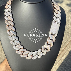 20mm Rose Two Tone Cuban Solitaire Moissanite Chain