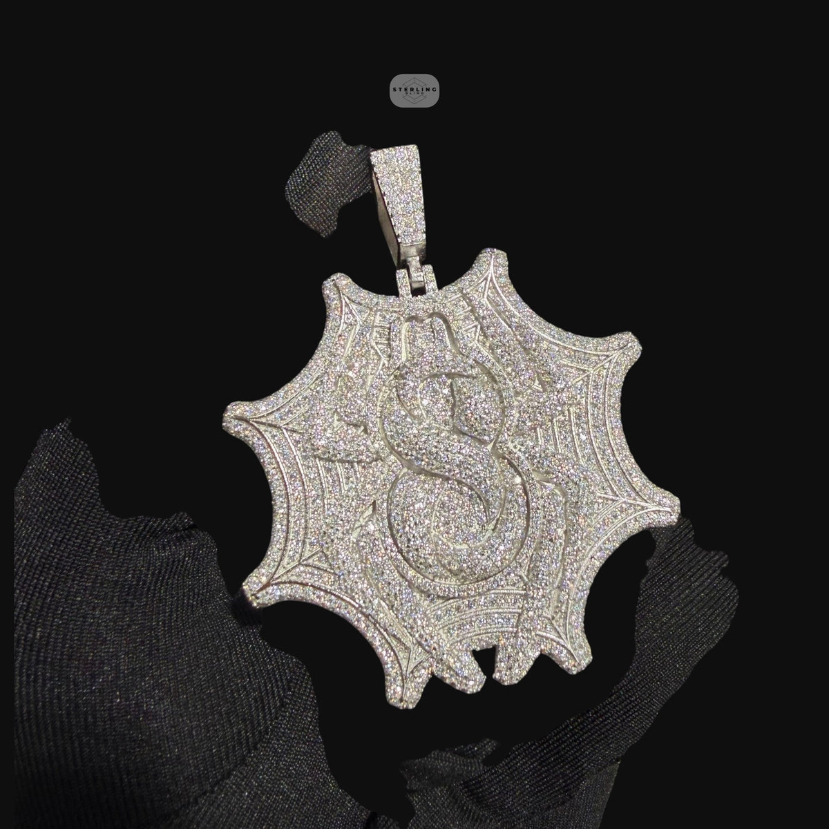 Moissanite Spider Web Pendant, 925 Silver Iced Out Hip Hop Necklace, GRA Certified w 24" Chain