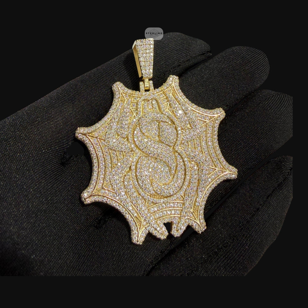 Moissanite Gold Spider Web Pendant, 925 Silver Iced Out Hip Hop Necklace, GRA Certified w 24" Chain (Copy)