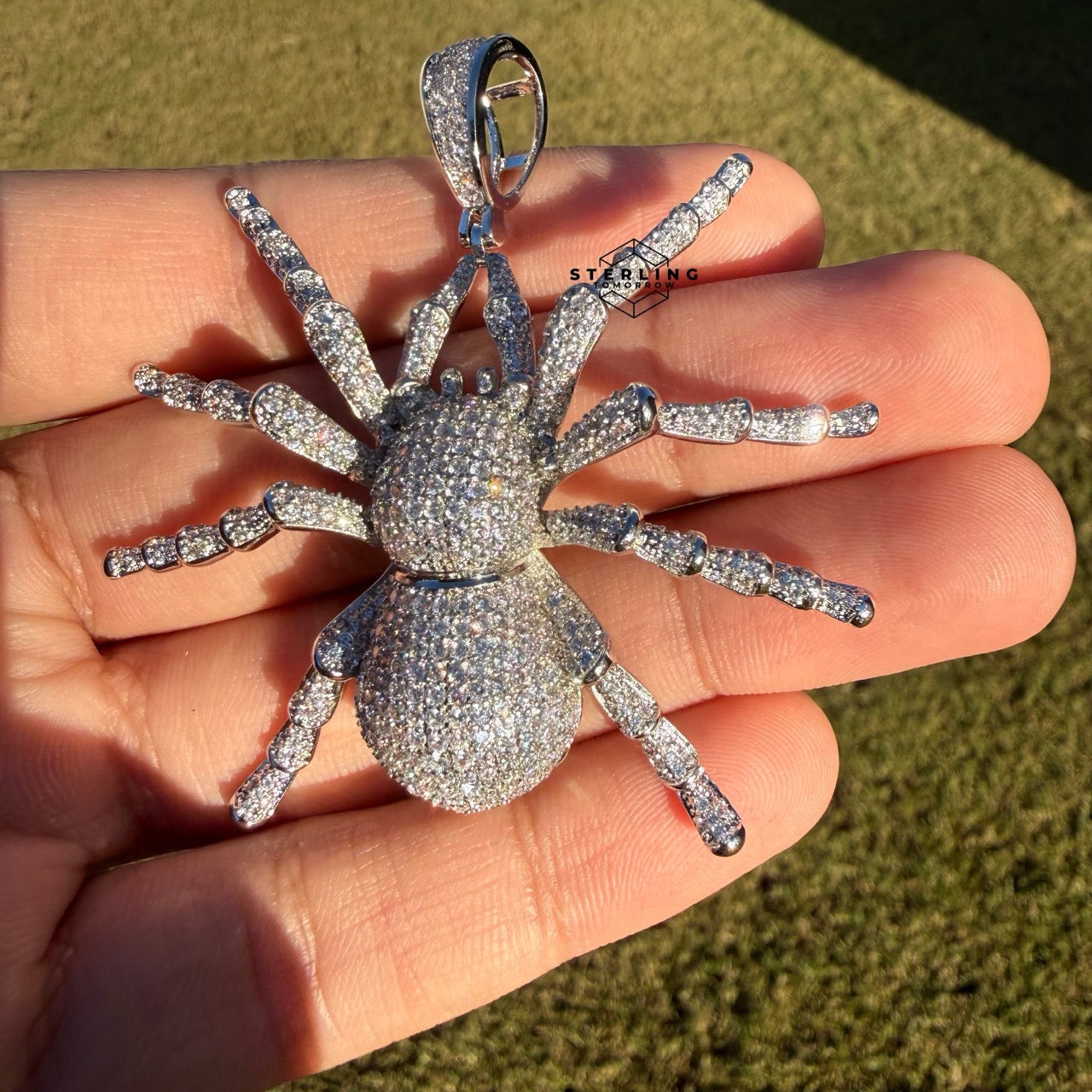 Spider Iced Pendant 14k Gold Plated CZ Hip Hop + AntiTarnish Rope Chain
