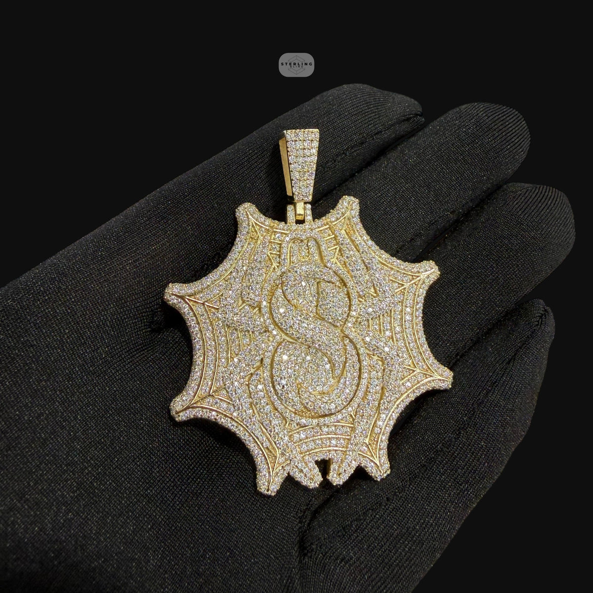 Moissanite Gold Spider Web Pendant, 925 Silver Iced Out Hip Hop Necklace, GRA Certified w 24" Chain (Copy)