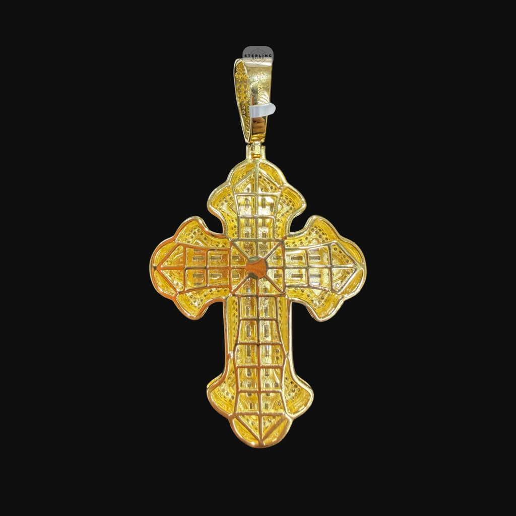 Moissanite Gold Baguette Cross Pendant, 925 Silver Iced Out Hip Hop Necklace, GRA Certified w 24" Chain