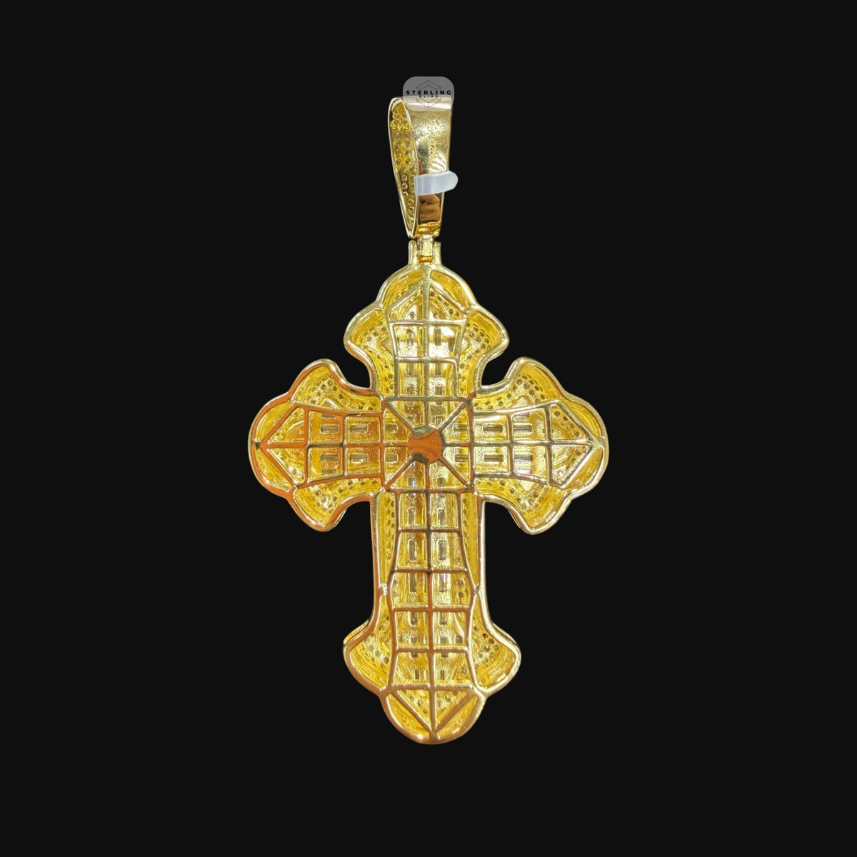 Moissanite Gold Baguette Cross Pendant, 925 Silver Iced Out Hip Hop Necklace, GRA Certified w 24" Chain