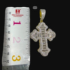 Moissanite Gold Baguette Cross Pendant, 925 Silver Iced Out Hip Hop Necklace, GRA Certified w 24" Chain