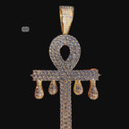 Big Iced Out Ankh Drip Pendant | 14K Gold Plated Egyptian Cross Necklace, Hip Hop CZ Pendant with Free Rope Chain