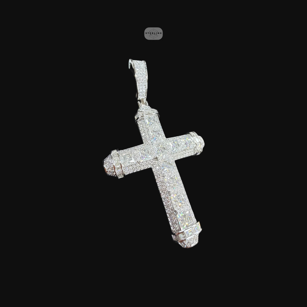 Moissanite Princess Cut Cross Pendant, 925 Silver Iced Out Hip Hop Necklace, GRA Certified w 24" Chain