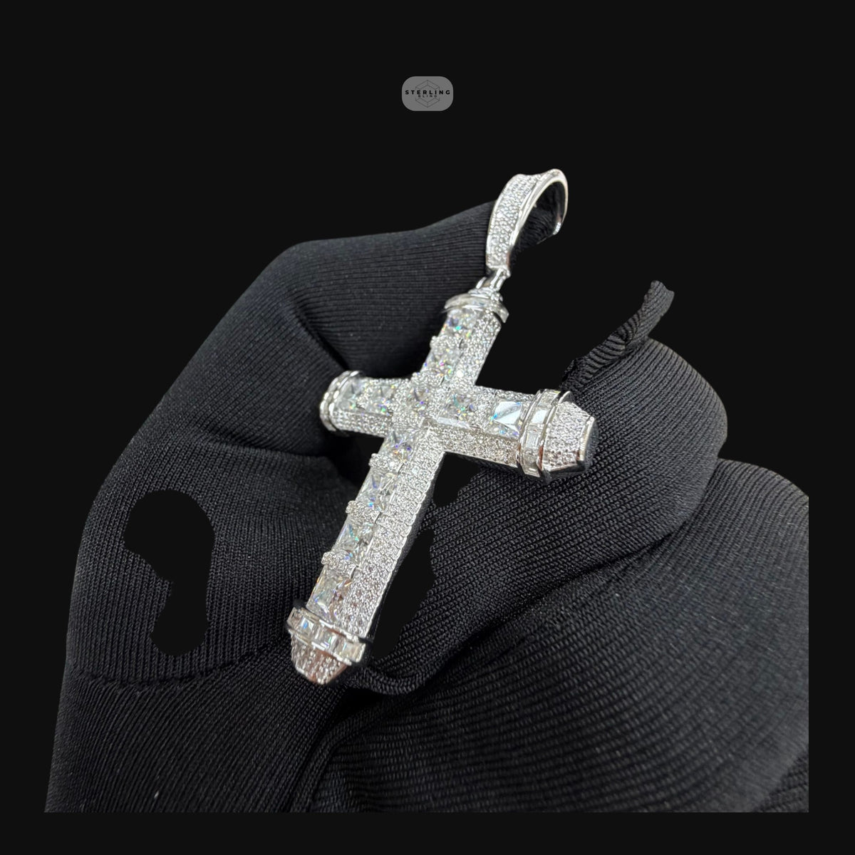 Moissanite Princess Cut Cross Pendant, 925 Silver Iced Out Hip Hop Necklace, GRA Certified w 24" Chain