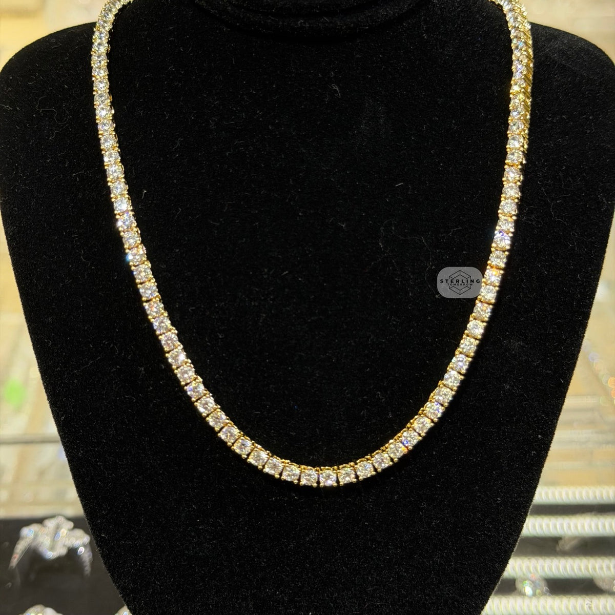 14K Yellow Gold Plated CZ Tennis Necklace