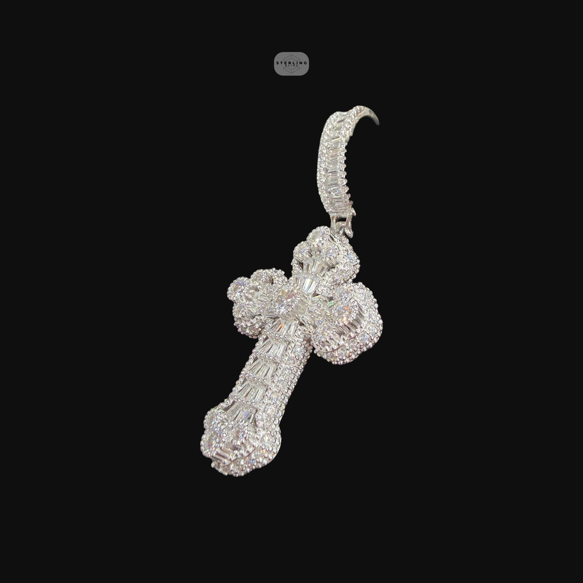 Moissanite Baguette Solitaire Cross Pendant, 925 Silver Iced Out Hip Hop Necklace, GRA Certified w 24" Chain