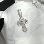 Moissanite Baguette Solitaire Cross Pendant, 925 Silver Iced Out Hip Hop Necklace, GRA Certified w 24" Chain