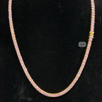 4mm Pink Iced Tennis Chain, 14K Rose Gold Finish
