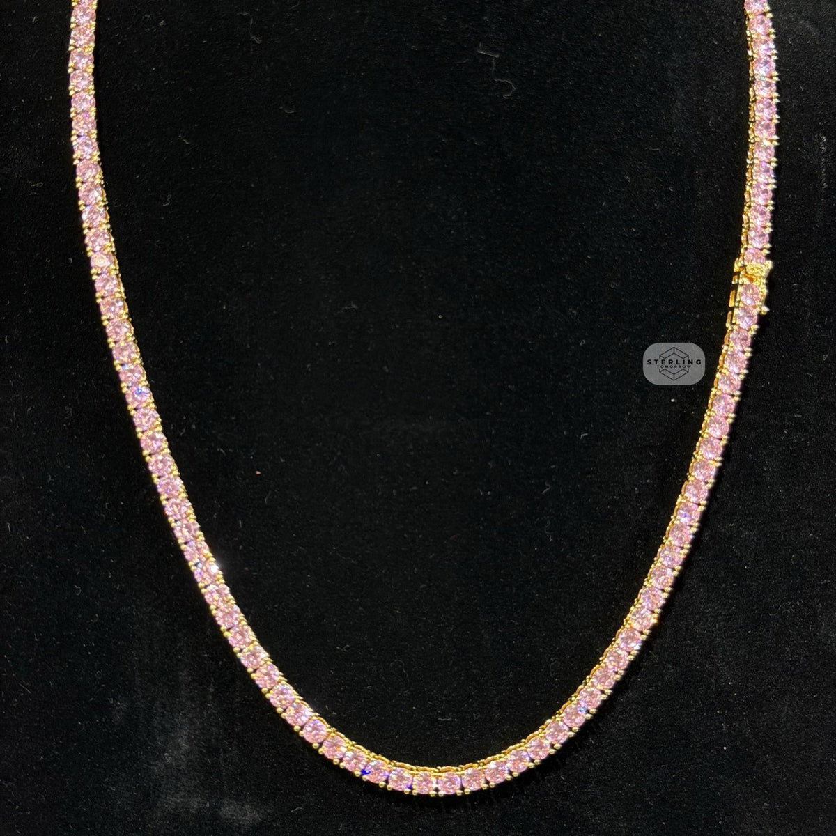 4mm Pink Iced Tennis Chain, 14K Rose Gold Finish
