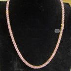 4mm Pink Iced Tennis Chain, 14K Rose Gold Finish