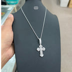 Moissanite Baguette Solitaire Cross Pendant, 925 Silver Iced Out Hip Hop Necklace, GRA Certified w 24" Chain