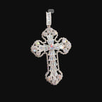 Large Baguette Cross Pendant | 14K White Gold Plated Silver Tone CZ Hip Hop Necklace with Free Rope Chain