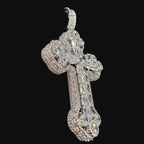 Large Baguette Cross Pendant | 14K White Gold Plated Silver Tone CZ Hip Hop Necklace with Free Rope Chain