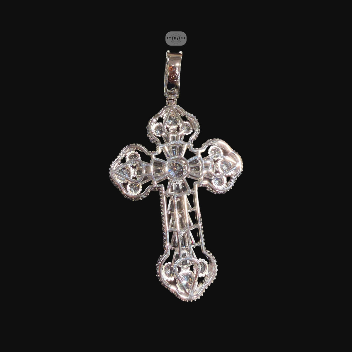 Large Baguette Cross Pendant | 14K White Gold Plated Silver Tone CZ Hip Hop Necklace with Free Rope Chain
