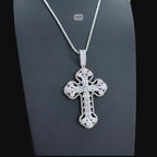 Large Baguette Cross Pendant | 14K White Gold Plated Silver Tone CZ Hip Hop Necklace with Free Rope Chain