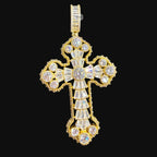 Large Baguette Cross Pendant | 14K Gold Plated Iced Out CZ Hip Hop Necklace with Free Rope Chain