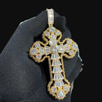 Large Baguette Cross Pendant | 14K Gold Plated Iced Out CZ Hip Hop Necklace with Free Rope Chain