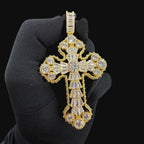 Large Baguette Cross Pendant | 14K Gold Plated Iced Out CZ Hip Hop Necklace with Free Rope Chain