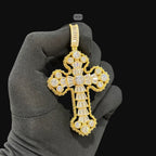 Large Baguette Cross Pendant | 14K Gold Plated Iced Out CZ Hip Hop Necklace with Free Rope Chain