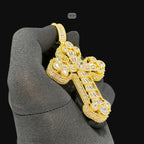 Large Baguette Cross Pendant | 14K Gold Plated Iced Out CZ Hip Hop Necklace with Free Rope Chain