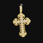 Large Baguette Cross Pendant | 14K Gold Plated Iced Out CZ Hip Hop Necklace with Free Rope Chain